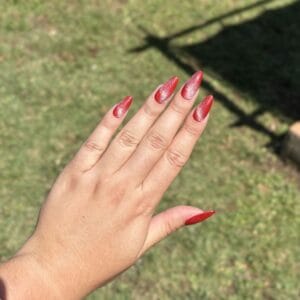 press on nails cat eyes corail faux ongles amande M