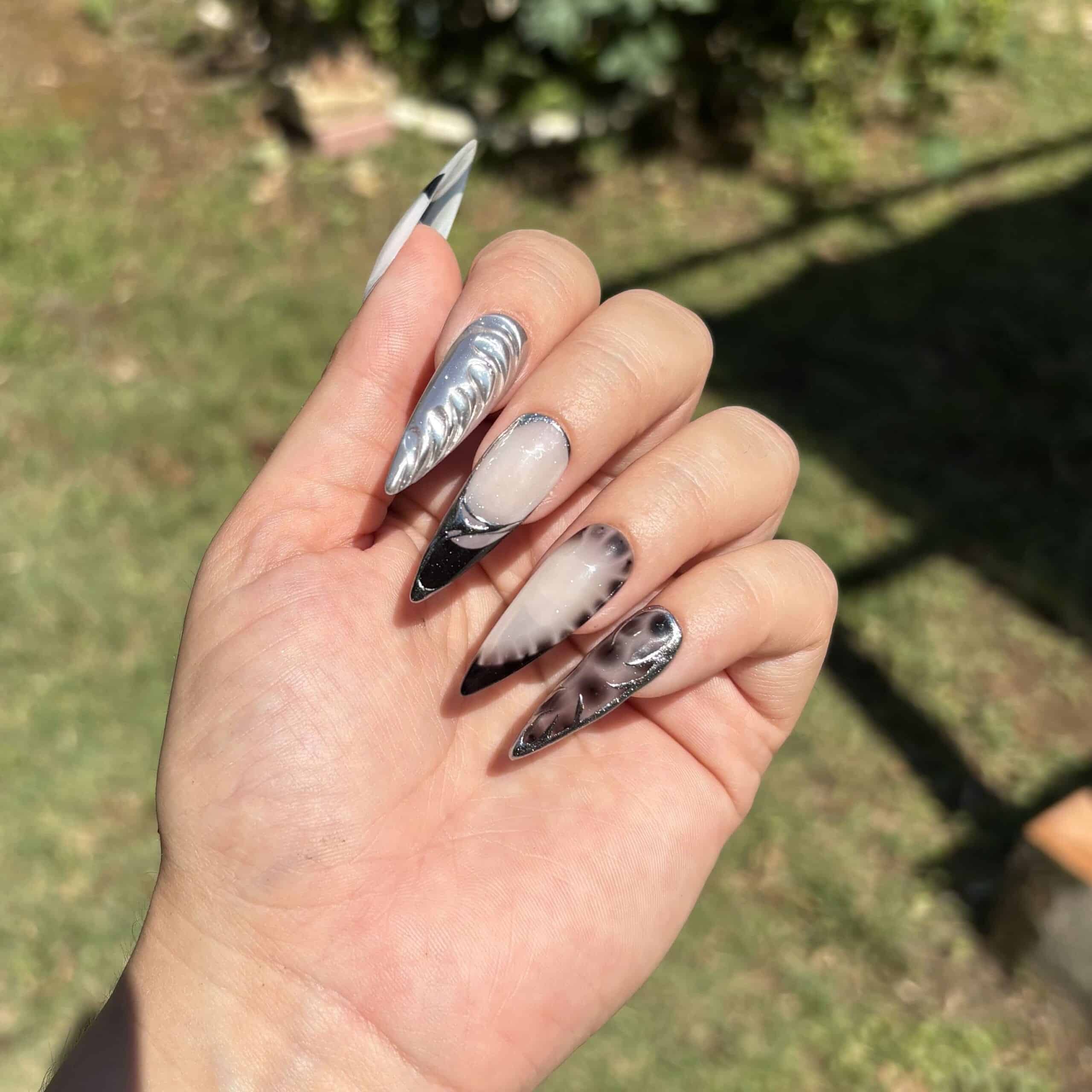 press on nails chrome éclipse faux ongles stiletto L