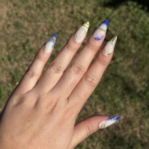 set de press on nails cleo faux ongles stiletto M jaune bleu et doré