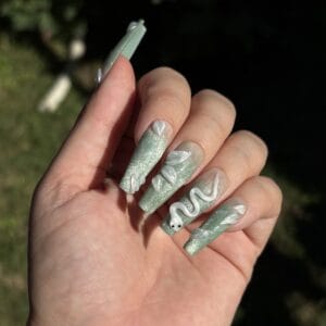 press on nails eve faux ongle ballerine L vert cat eyes et 3d