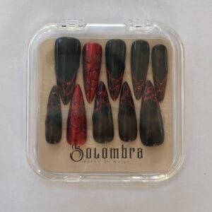 boite de rangement press on nails morgane faux ongles stiletto L noir et chrome rouge